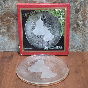 VTG Christmas Bells Round Hostess Platter 13" L E Smith No 1491